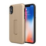 Wholesale Apple iPhone XS / X Cabin Carbon Style Stand Case (Gold)